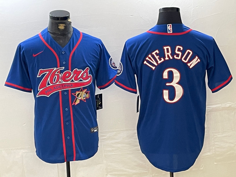 Men Philadelphia 76ers #3 Iverson Blue Adidas NBA Jersey 20241122->philadelphia 76ers->NBA Jersey